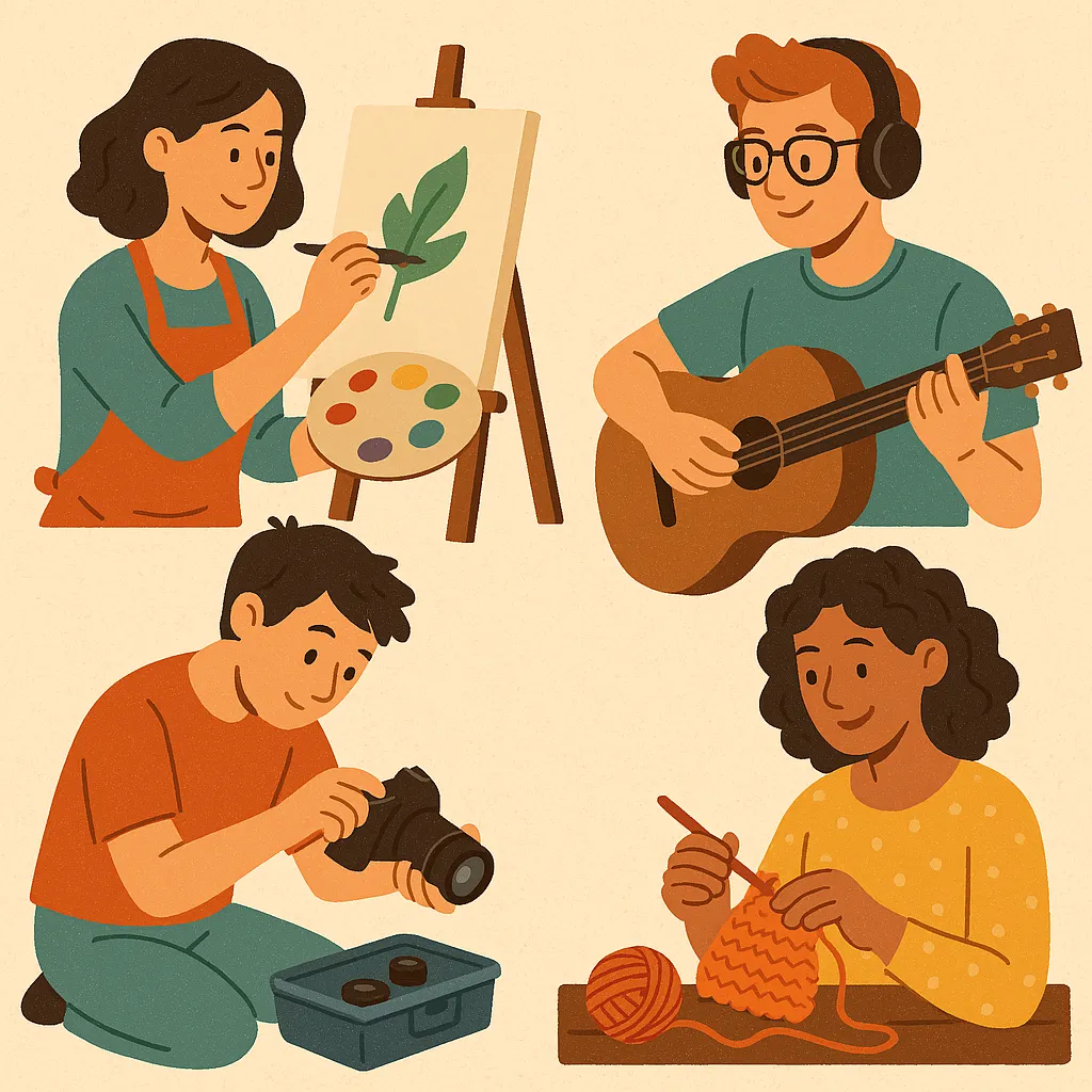 A quiet hobby scene representing self-discovery and a slower pace